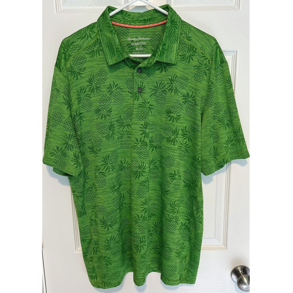 Tommy Bahama Mens XL Islandzone Performance Golf Polo Shirt Green Pineapple Logo